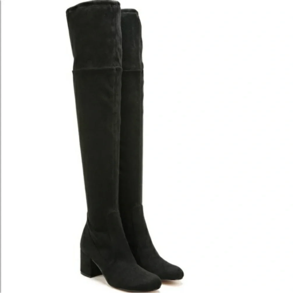 Sam Edelman Varona Black Suede Over the‎ Knee Block Heel Thigh High Boots Size 9